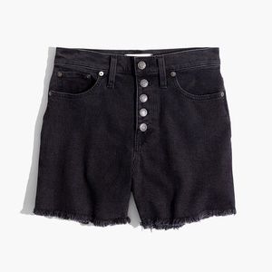 High-Rise Denim Boyshorts in Faded Black: Button-Through Edition